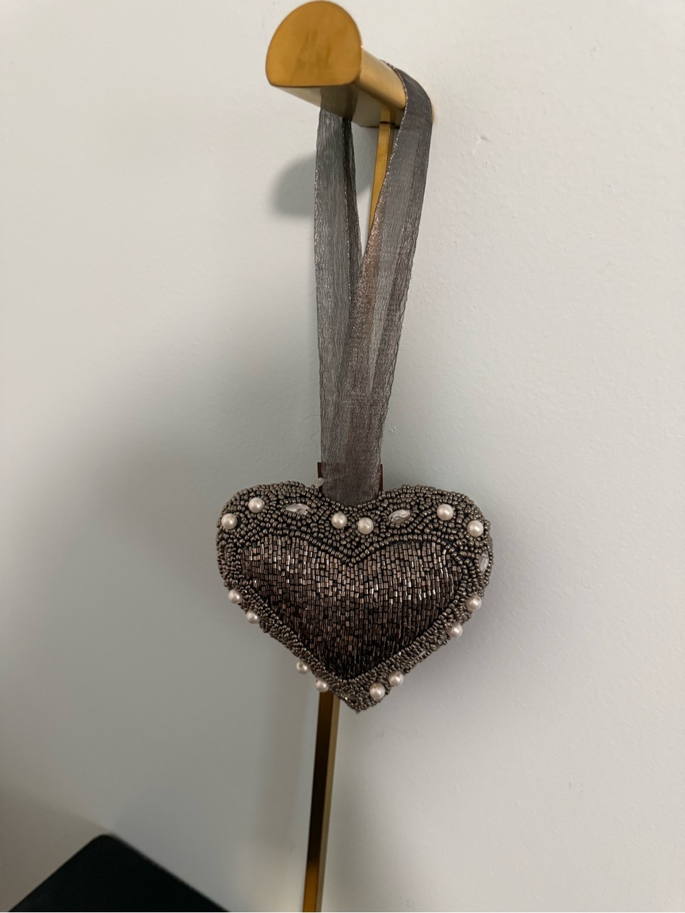 Decorative Beaded Heart Hanging Ornament with pearls. Made in India NWT